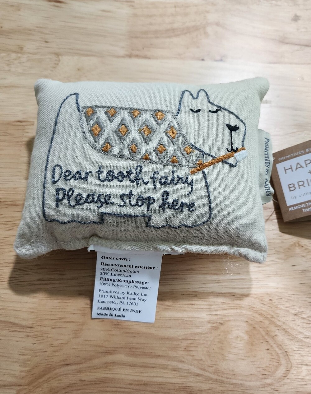 NATURAL LIFE Cream Tooth Fairy Pillow with Gold Embroidery